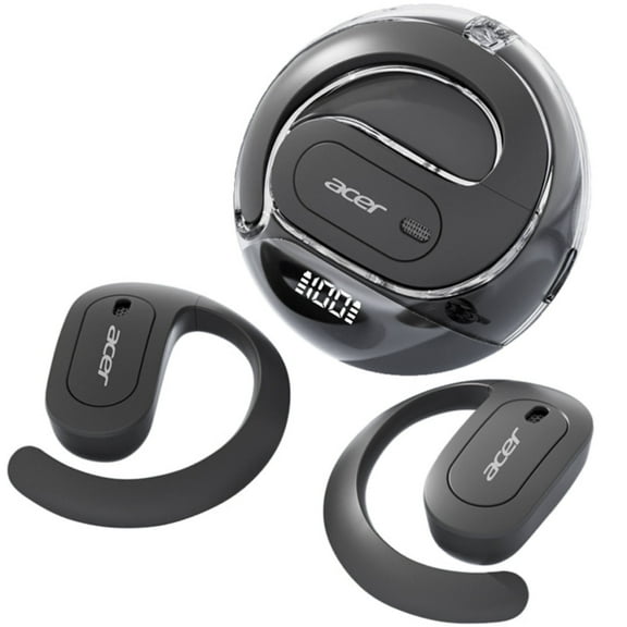 Acer Wireless Open-ear Headphones Led Display Ultra-Comfort, Lightweight Design, Snug Fit, Ergonomic Ear Hooks, Robust Bass, Black