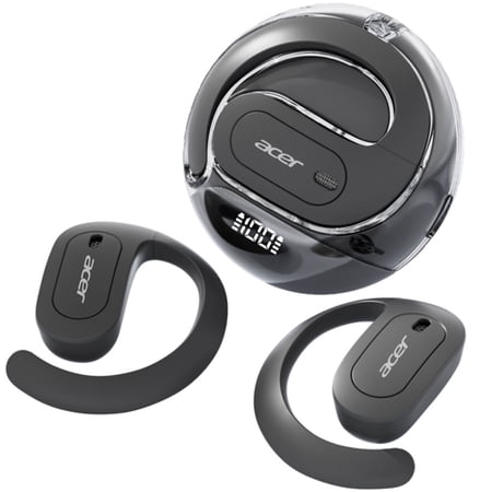 Acer Wireless Open-ear Headphones Led Display Ultra-Comfort, Lightweight Design, Snug Fit, Ergonomic Ear Hooks, Robust Bass, Black