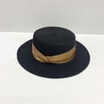 thumbnail image 2 of JFGHDG Classic Boater‑Style Straw Sun Hat Flat‑top Design Wide Flat Brim Decorative Twisted Satin Ribbon Band Lightweight Packable Headwear For Beach Travel Black One Size, 2 of 3