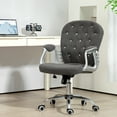 thumbnail image 2 of Teddy Fleece Home Office Chair, Button Tufted Desk Chair with Padded Armrests, Adjustable Height and Swivel Wheels, Dark Gray, 2 of 6