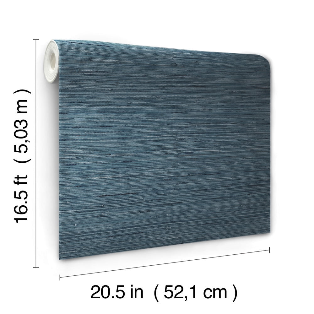 RoomMates Faux Grasscloth Blue Peel and Stick Wallpaper, 20.5 in wide x 18 ft