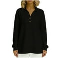thumbnail image 7 of Yrmaups Loose Fit Button Down Long Sleeve Top for Women, Plus Size Collared Casual Blouse, Soft Solid Pullover Tee for Fall Winter Office Daily Wear, Black XL, 7 of 7