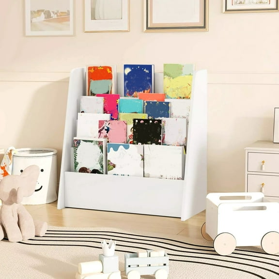 Harmijoy 4-tier Kids Wooden Bookshelf, Toddlers Book Rack w/Deep Shelves, Ideal Height for Easy Access, Kids Book Display Shelf