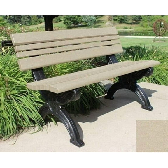 Sturdy Essentials Cambridge 4 Foot Outdoor Bench – 100% Recycled Polywood Outdoor Bench with Cast-Iron Look Frame – Durable, Weather-Resistant, Eco-Friendly Seating for Parks & Gardens - Sand
