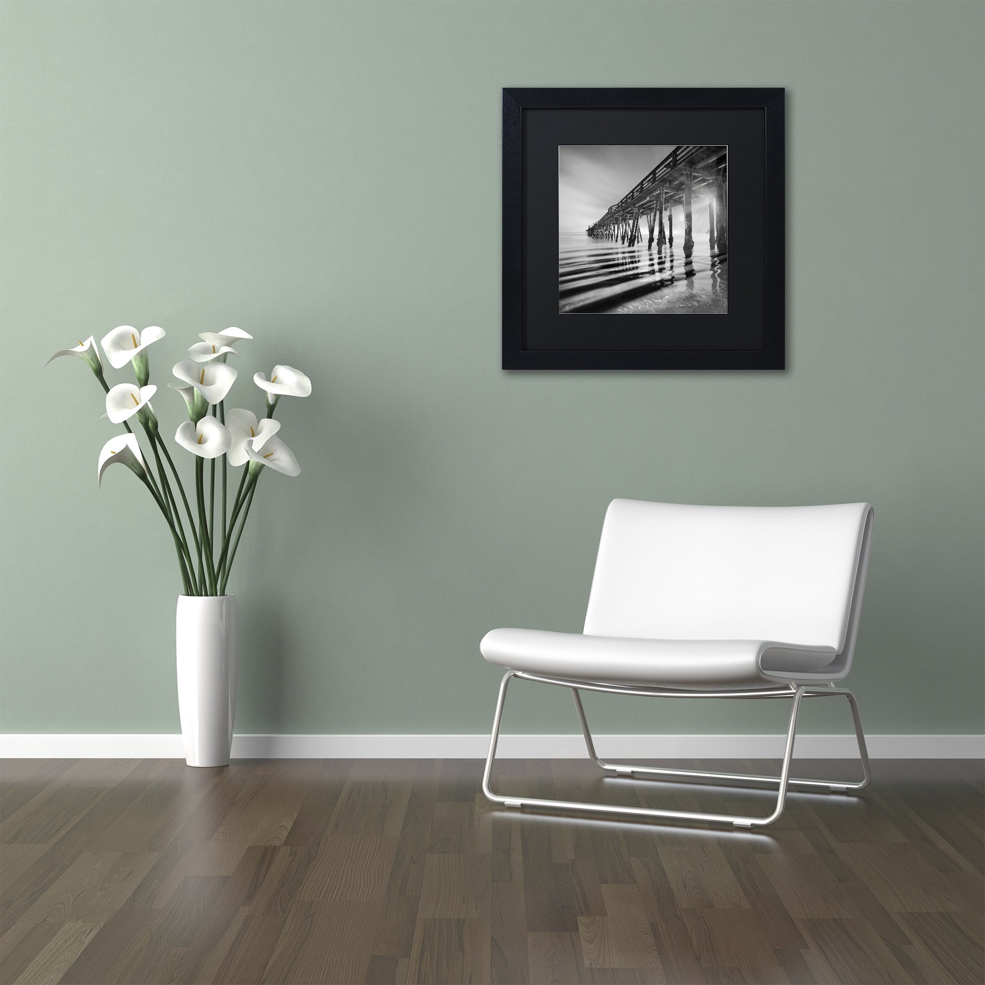 Trademark Fine Art "Pier and Shadows" Canvas Art by Moises Levy Black Matte, Black Frame