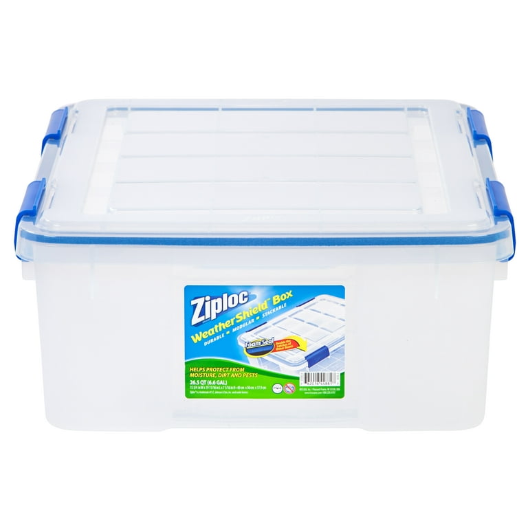 Ziploc Weathertight Storage Box, 60-Quart, 11 1/5H x 17 4/5W x 23 3/5D,  Clear