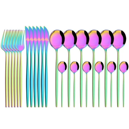 

dosili Drmfiy 6set Upscale Black Gold Dinnerware Set Stainless Steel Tableware Knife Fork Coffee Spoon Flatware Set Kitchen Cutlery Set