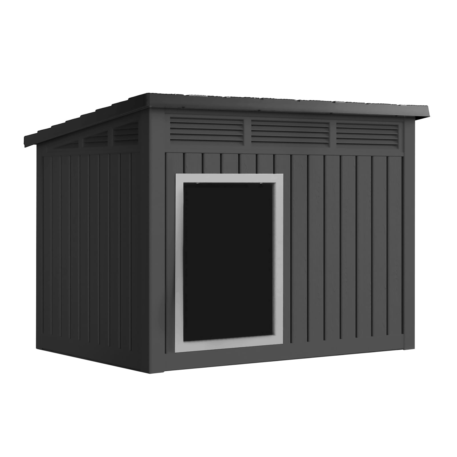 FOMIYES Weatherproof Slanted Top Roof Large Plastic Outdoor Indoor Dog House, Black