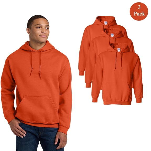Gildan Men's Heavy Blend Hooded Sweatshirt, Cotton and Poly Blend Pocket Hoodie, Orange, 3-Pack, S
