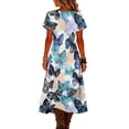 thumbnail image 5 of Women's Summer V Neck Short Sleeve Vintage Floral Print Dress Loose Fit Flowy A Line Beach Dress for Beach Vacations and Casual Daily Wear, 5 of 5