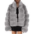 thumbnail image 2 of symoid Womens Faux Fur Coats & Jackets- Ladies Warm Faux Fur Coat Jacket Winter Solid V-neck Outerwear Gray XXL, 2 of 5