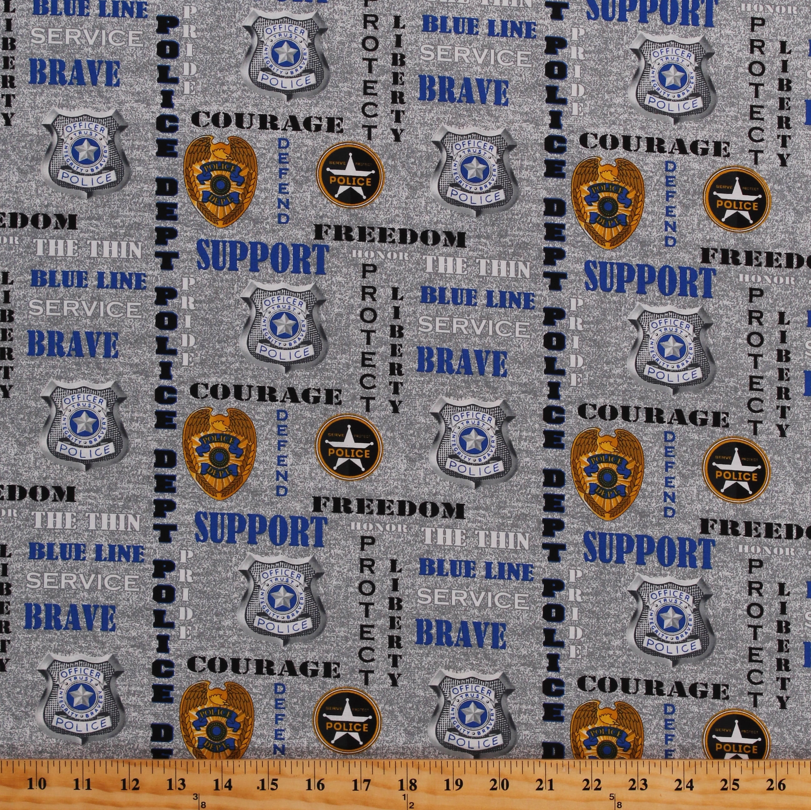 Cotton Police Department Badge Cops Law Enforcement Words Blue Gray Cotton Fabric Print By The Yard 1181 Pd Walmart Com