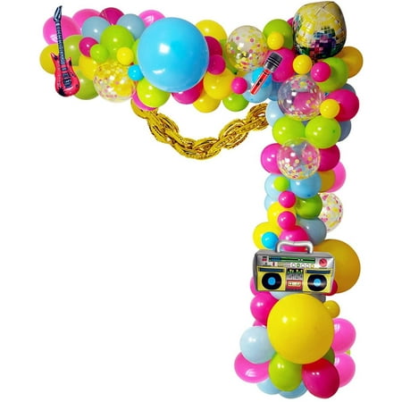 Back to 90S 80S Theme Party Balloons Backdrop Decorations， Party Supplies Foil Balloon Radio Guitar Microphone Disco Ball Colorful Balloons for Back to 90S 80S Party for Birthday Decorations