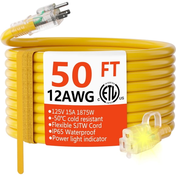 Cable de extensión HUANCHAIN, calibre 12/3, 15 A, 1875 W, 50 pies, resistente al agua