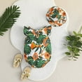 thumbnail image 3 of Inadays Baby Girls Clothes Tropical Plant Print Ruffles Romper with Hat Fly Sleeve Romper Floral Jumpsuit Infant Summer Clothes, 12-18M, 3 of 8