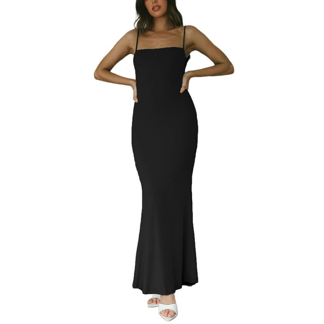 Kmbangi Robe Longue d'Été pour Femmes Couleur Unie Sans Manches Robe de Soirée Mode Tenue de Boîte de Nuit