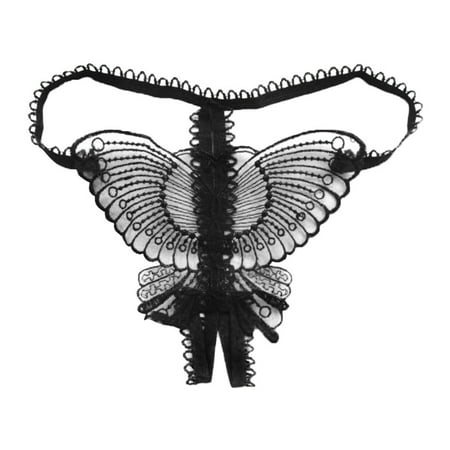 

ELFINDEA Lingerie for Women Butterfly Lace Micro Open Thongs G Strings Transparent Underwear BK Black Average size