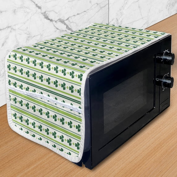 Floral Microwave Oven Cover, Clovers Vertical Lines and Dots Irish Traditional Floral Pattern, Water Resistant Organizer with Pockets for Kitchen, 36" x 12", Lime Green Dark Green, by Ambesonne