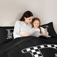 thumbnail image 4 of Erosebridal Checkered Bow Letter F Queen Comforter Set for Girls, Black White Ribbon Bedding Comforter Set, Black Reversible, 3-Piece, 4 of 6