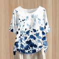 thumbnail image 1 of Blouses pour Femmes, Chandail Décontracté à Imprimé pour Femmes en Coton et Lin à Boutons, Col Rond, Manches Courtes, 1 of 5