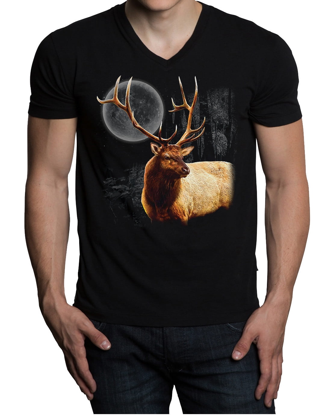 Men's Elk Wilderness Black VNeck TShirt 2XLarge Black