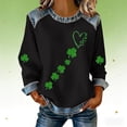 thumbnail image 2 of St Patrick's Day Sweatshirt for Women, Irish Shamrock Print Funny Graphic Pullover, Long Sleeve Crewneck Patchwork Casual Top, St Patty's Gift(Black,L), 2 of 4