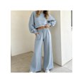 thumbnail image 2 of Zynoxe Women Suits 2 Piece Set with Pockets Classic Round Neck Long Sleeve Crop Sweatshirt & Drawstring Wide Leg Pants Suit Fashion Polka Dot Sweatsuit Set Vacation Outfits for Women Light Blue 3XL, 2 of 8
