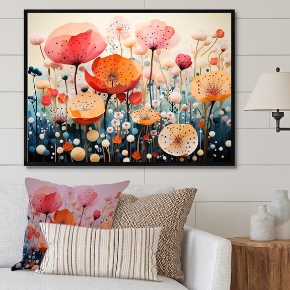 Designart "Surreal Fusion Of Flowers In Dreamlike Nature" Plants Floater Framed Wall Art Living Room