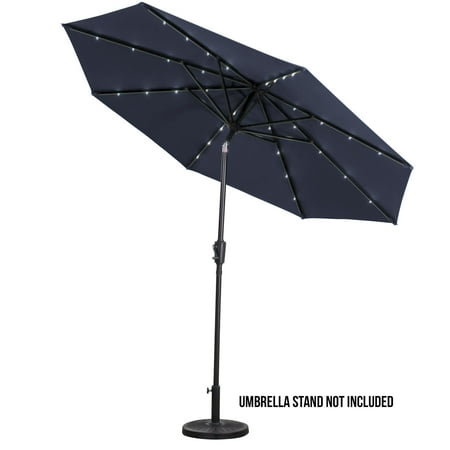 Sun Ray - 9' Round 8Rib Solar Lighted Umbrella - Taupe