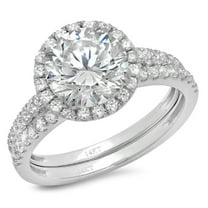2.56 ct Brilliant Round Cut Genuine Cultured Diamond SI1-SI2 J-K 14K White Gold Halo Engagement Wedding Bridal Set Designer Ring bW/ Set size 9.5