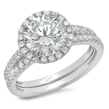 2.56 ct Brilliant Round Cut Genuine Cultured Diamond SI1-SI2 J-K 14K White Gold Halo Engagement Wedding Bridal Set Designer Ring bW/ Set size 9.5