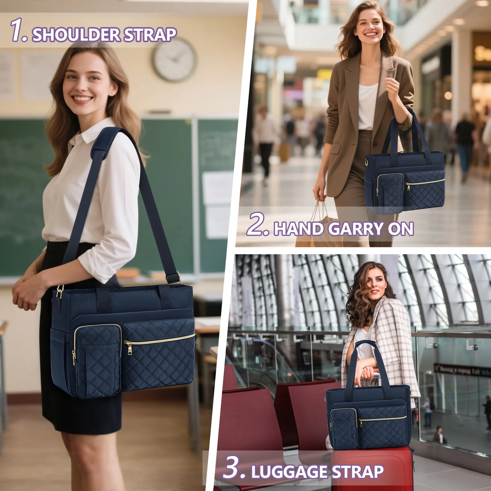 Teacher Tote Bag 15.6 inch Laptop Bag for Women Laptop Briefcase Work Bags Nurse Tote Professional Computer Messenger Shoulder Bags for Office, College, Nursing,DarkBlue