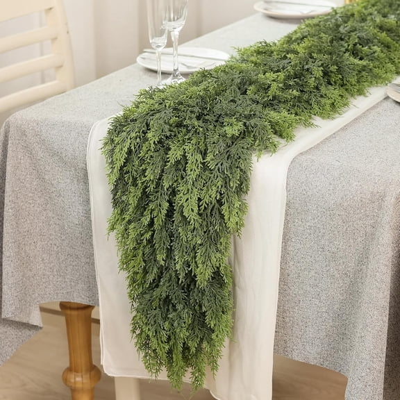 Guvpev 6FT Real Touch Christmas Cedar Garland for Fireplace, 2Pcs Artificial Pine Needles Garlands, Faux Greenery Fake Garland for Holiday, Table, Window, Mantel, Stairs, Home, Indoor Outdoor Decor