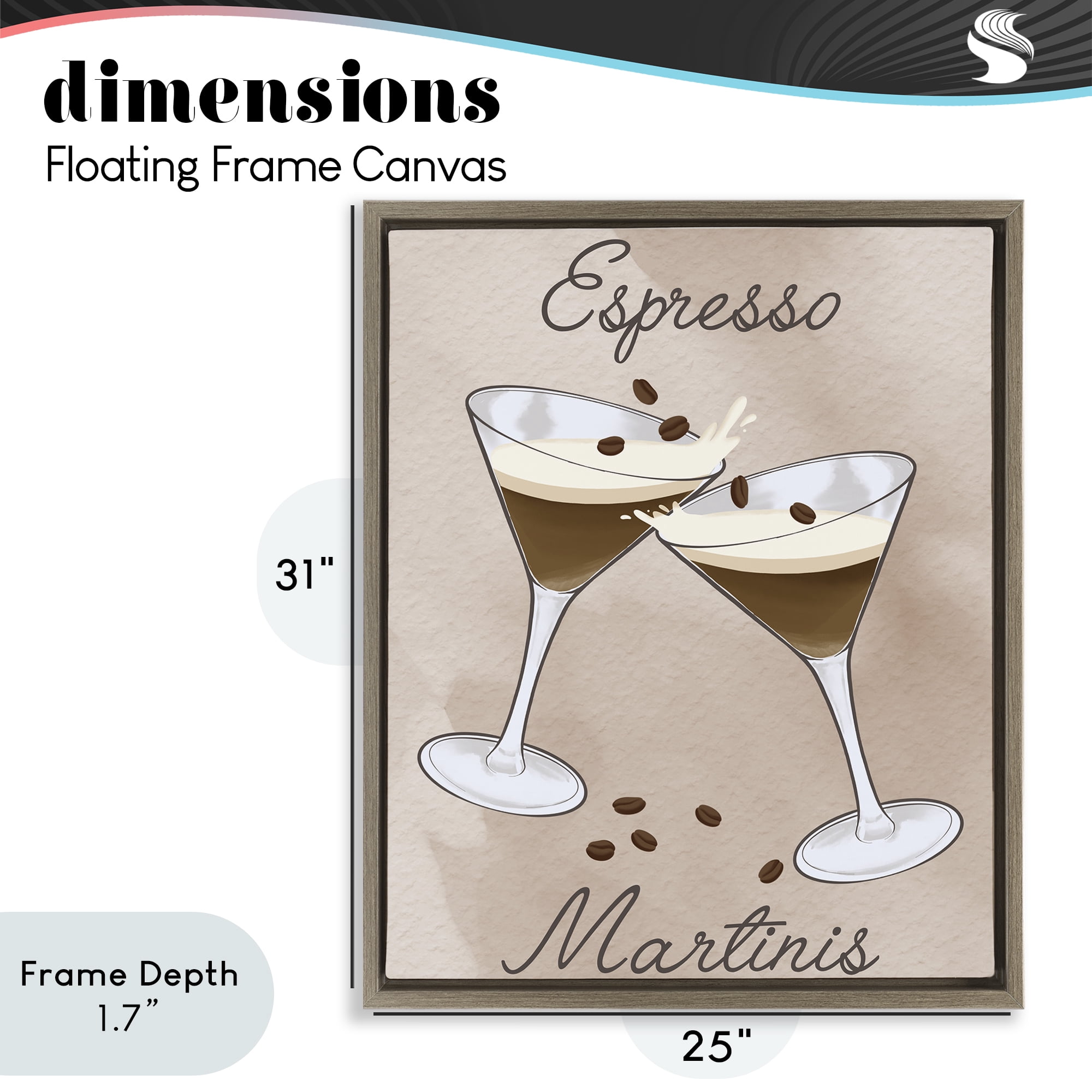 Stupell Industries Cheers Espresso Martinis Brown Framed Floater Canvas Wall Art, design by Marcus Prime