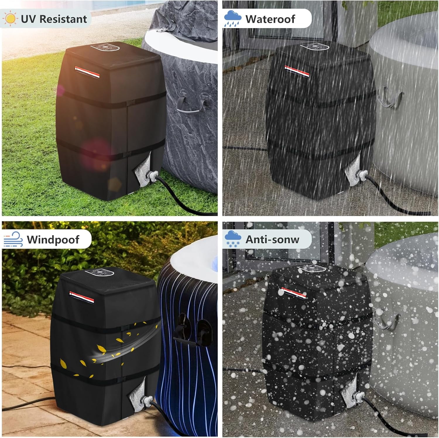 Hot Tub Pump Cover, Hot Tub Insulated Pump Cover, Hot Tub Spa Heater Pump Cover with Colorful Handles, Dustproof, Waterproof, and UV-Resistant, Upgraded and Thickened for Spa Heaters (Black)