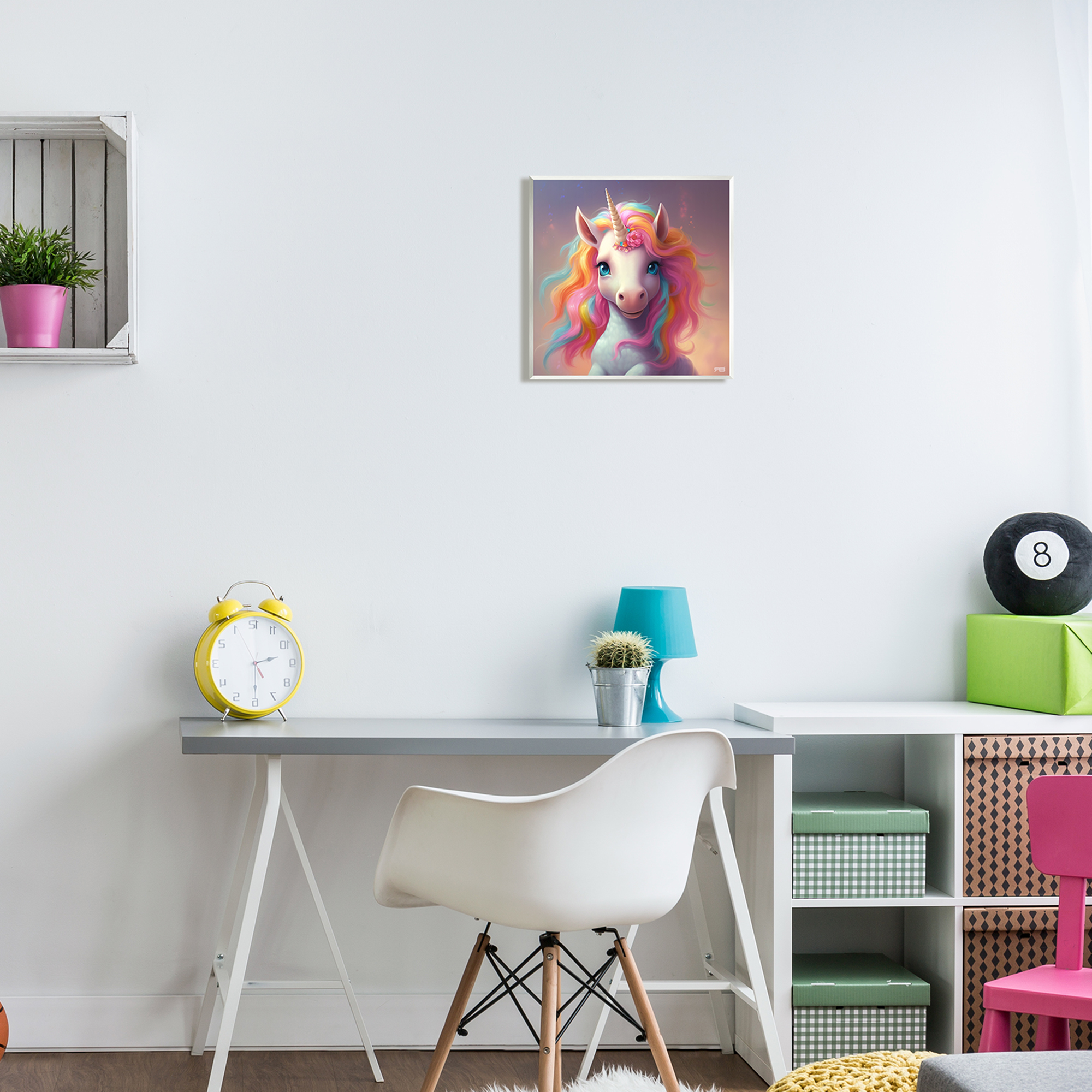 Stupell Industries Happy Baby Unicorn Fairy Tales & Fantasy Painting Unframed Art Print Wall Art, 12 x 12