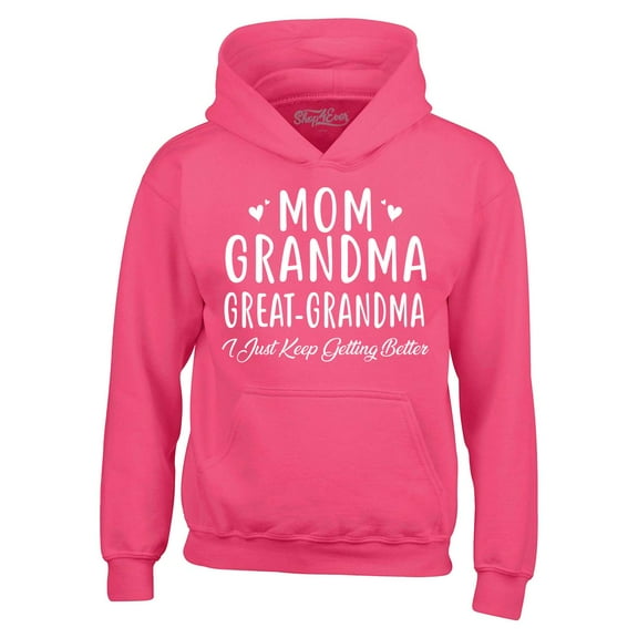 Shop4Ever Men's Mom Grandma Great-Grandma Hooded Sweatshirt Hoodie Medium Heliconia Pink