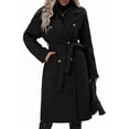 thumbnail image 3 of Women'S Wool Pea Coat Double Breasted Fleece Trench Coat Mid Long Winter Wool Blend Overcoat Dressy Outfit Black L, 3 of 9