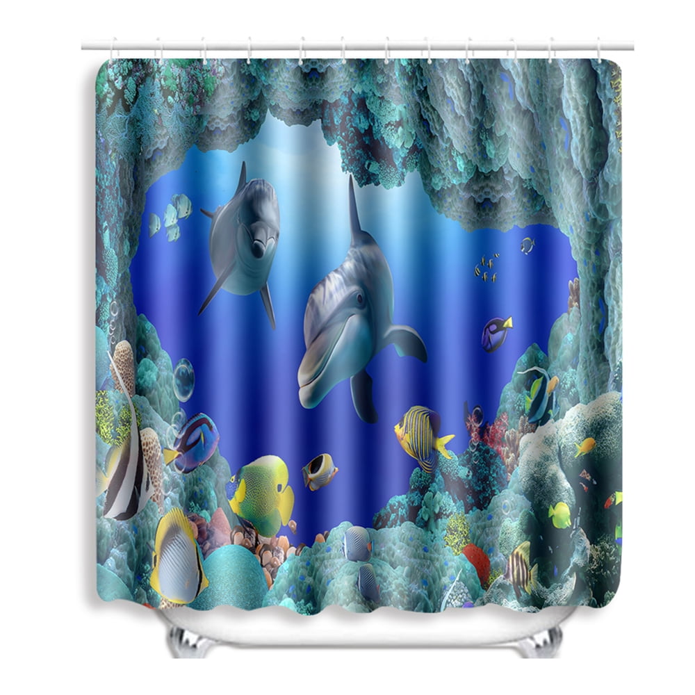 Details about   Dolphin and Coral Fish Shower Curtain Bathroom Decor Fabric 12hooks 71in 