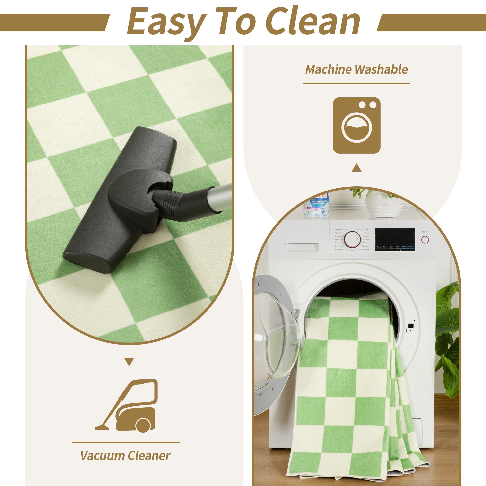 Arogan Checkered Area Rug for Living Room Bedroom Washable Rug, Green,4' x 6'
