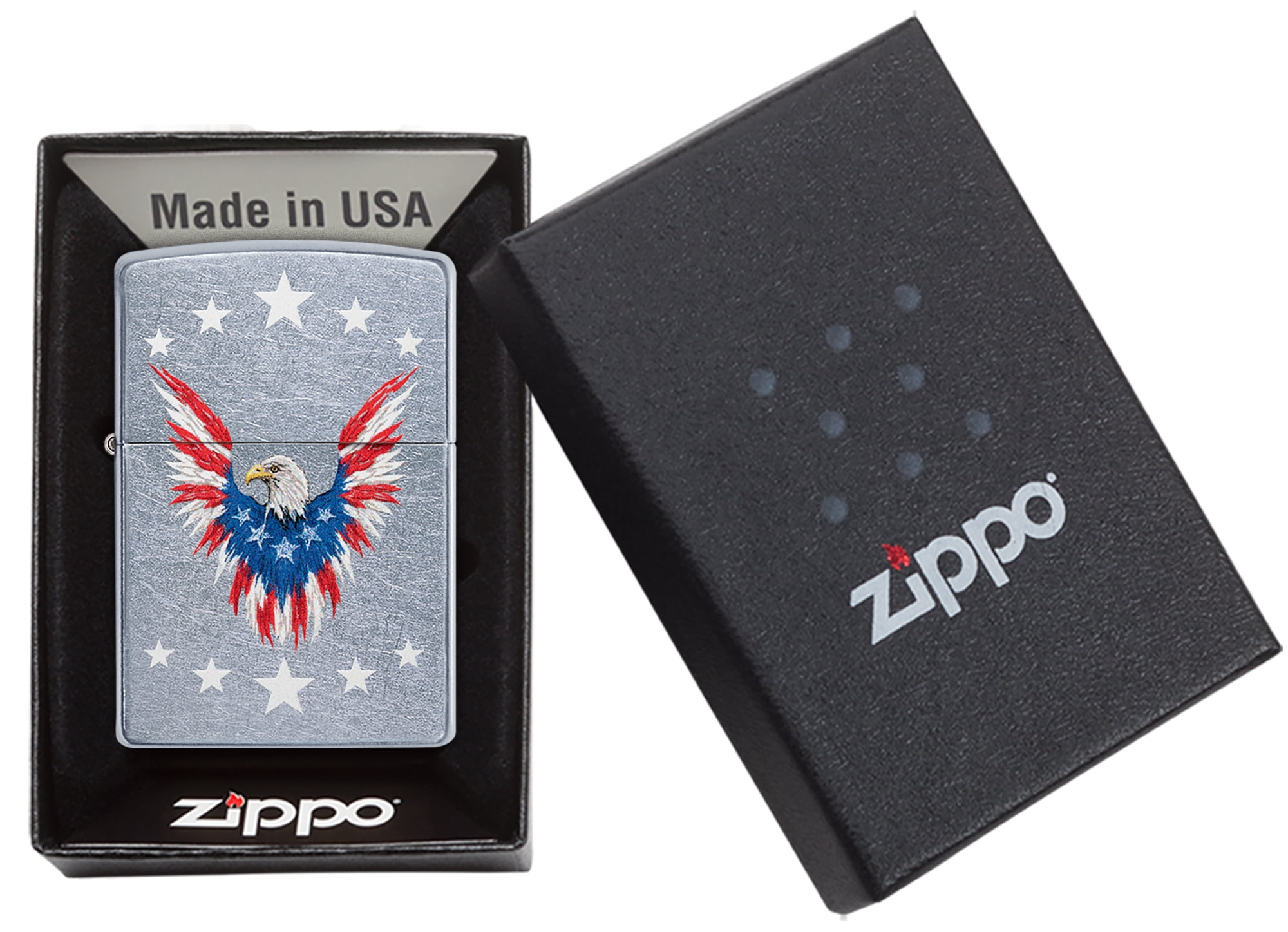 Zippo Street Chrome Flag Eagle Windproof Pocket Lighter