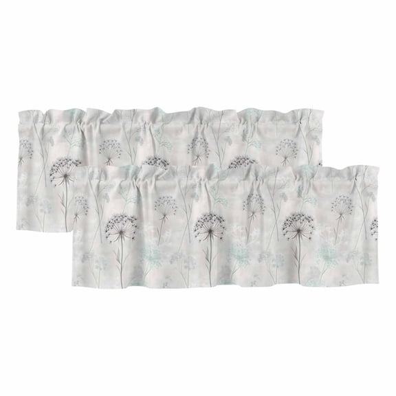 Teal Black Dandelion Valances for Windows, Decorative Rod Pocket Window Valance Curtains, Vintage Watercolor Floral Short Curtain Drapes for Kitchen/Bathroom/Living Room, 2 Panels, 42" W x 18" L