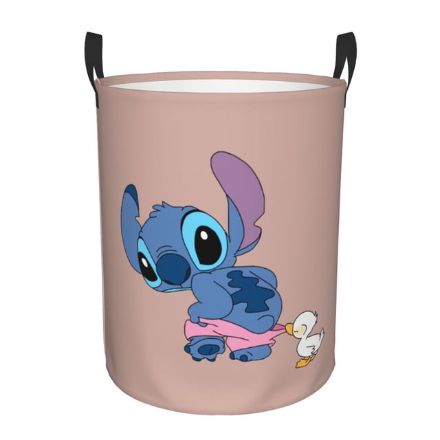 Custom Cute Stitch And Angel In Love Laundry Basket Foldable Large Capacity Clothes Storage Bin Funny Anime Film Baby Hamper