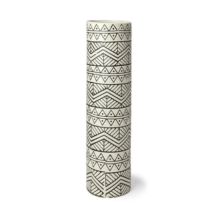 17" Black and Cream Tribal Geo Ceramic Vase
