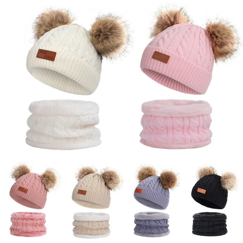 Baby Toddler Kids Boy Girl Winter Warm Knitted Crochet Beanie Hat Cap Scarf Sets