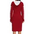 thumbnail image 5 of Sexlip Womens Long Sleeve Midi Dress V Neck Design Soft Fabric Relaxed Silhouette for Office Wear Red S, 5 of 6