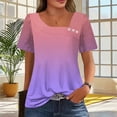 thumbnail image 2 of HomeDM Womens Square Neck Short Sleeve T Shirts Summer Going Out Tops Trendy Color Block Basics Tees S-2XL, 2 of 7