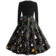 thumbnail image 5 of Halloween Dresses for Women Pumpkin Witch Hat Long Sleeve Cocktail 1950s Funny Tea Length Dress V Neck Hepburn Classic Retro Dress with Belt S, 5 of 5