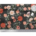 thumbnail image 2 of Soimoi Black Cotton Duck Fabric Leaves & Ranunculus Floral Print Sewing Fabric Yard 42 Inch Wide, 2 of 3
