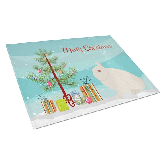 Carolines Treasures Hermelin Rabbit Christmas Glass Cutting Board Large Teal 12H x 16W multicolor
